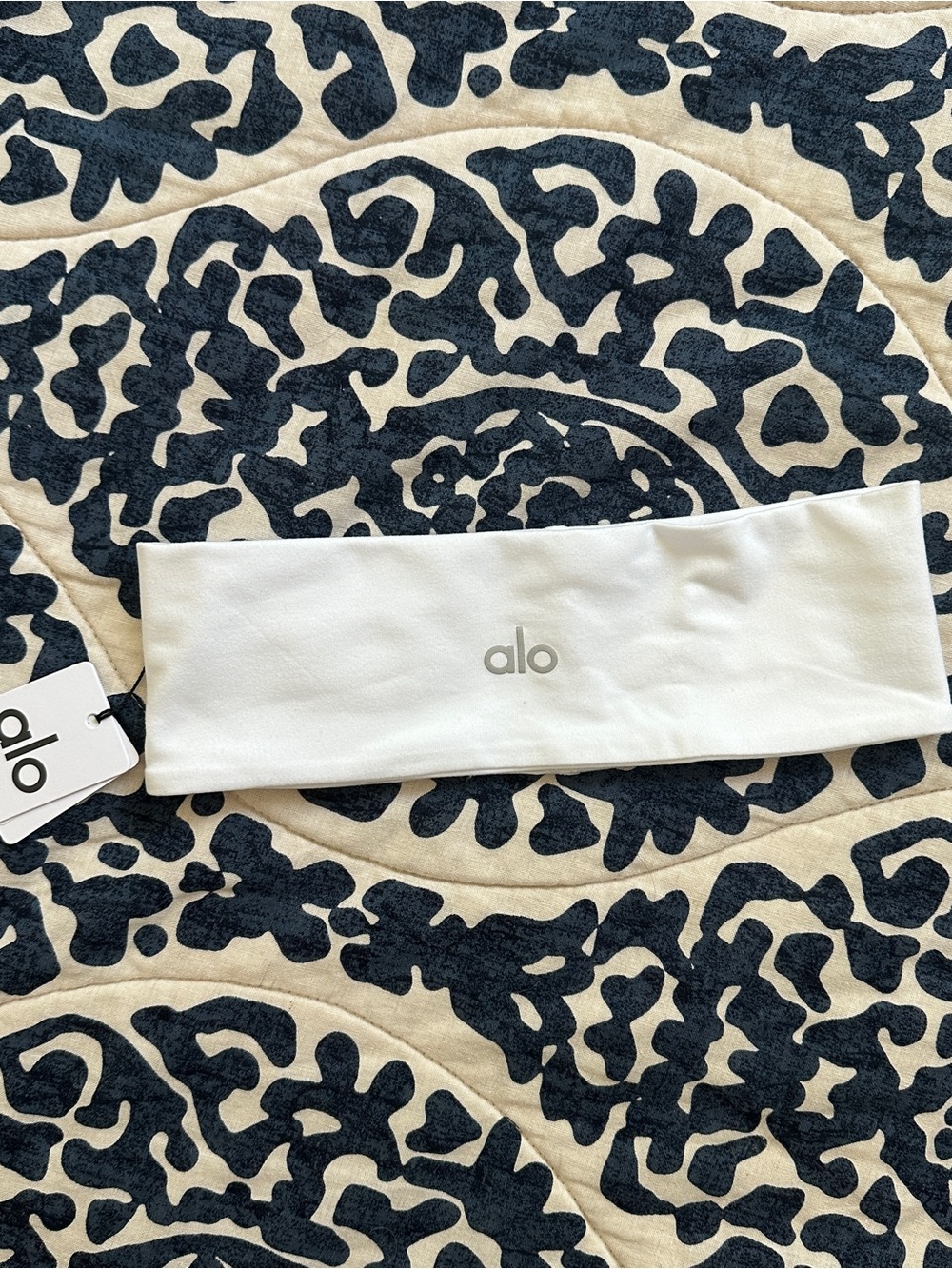 ALO Yoga White Headband with Silver Logo